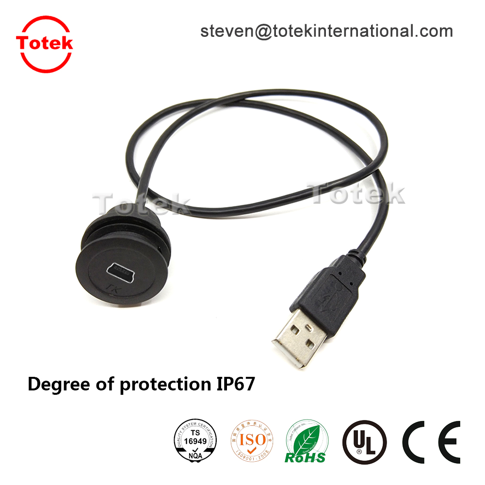 customized length USB A Male To Mini USB Female Waterproof IP67 automotive Dashboard Panel Mount cable.jpg