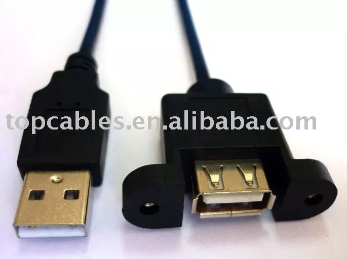 1m USB 2.0 A Male to A Female panel mount + screw extension cable