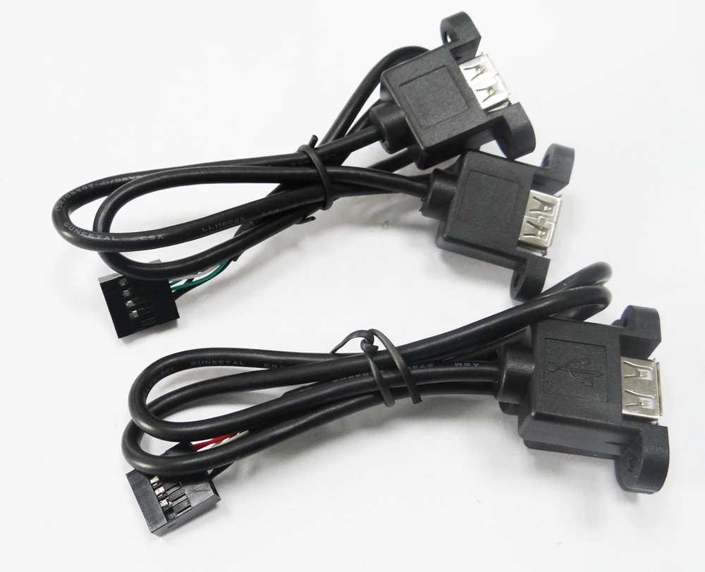 USB dual female front panel mount connector with cable wire