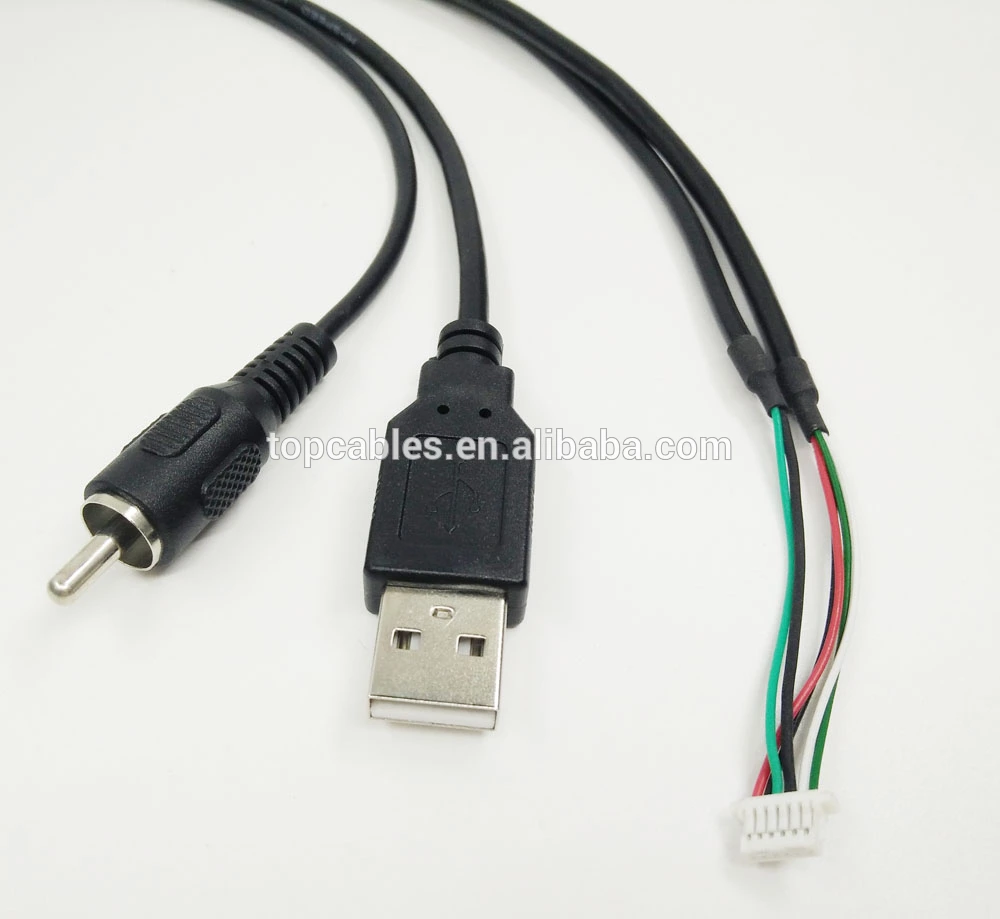 3FT JST pitch 1.0mm 6Pin housing to USB A male and RCA cable assembly