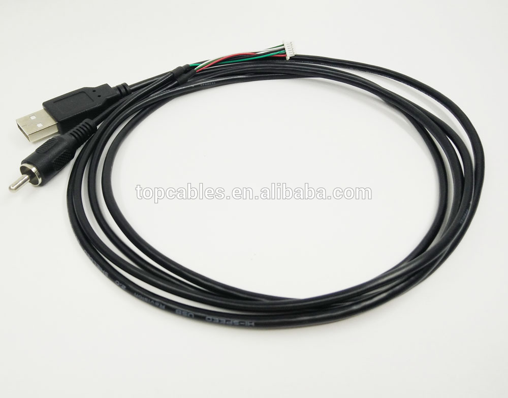 JST SH1.0-6P to USB A male and RCA Y splitter cable