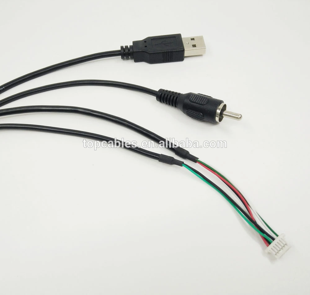 JST SH1.0-6P to USB A male and RCA Y splitter cable