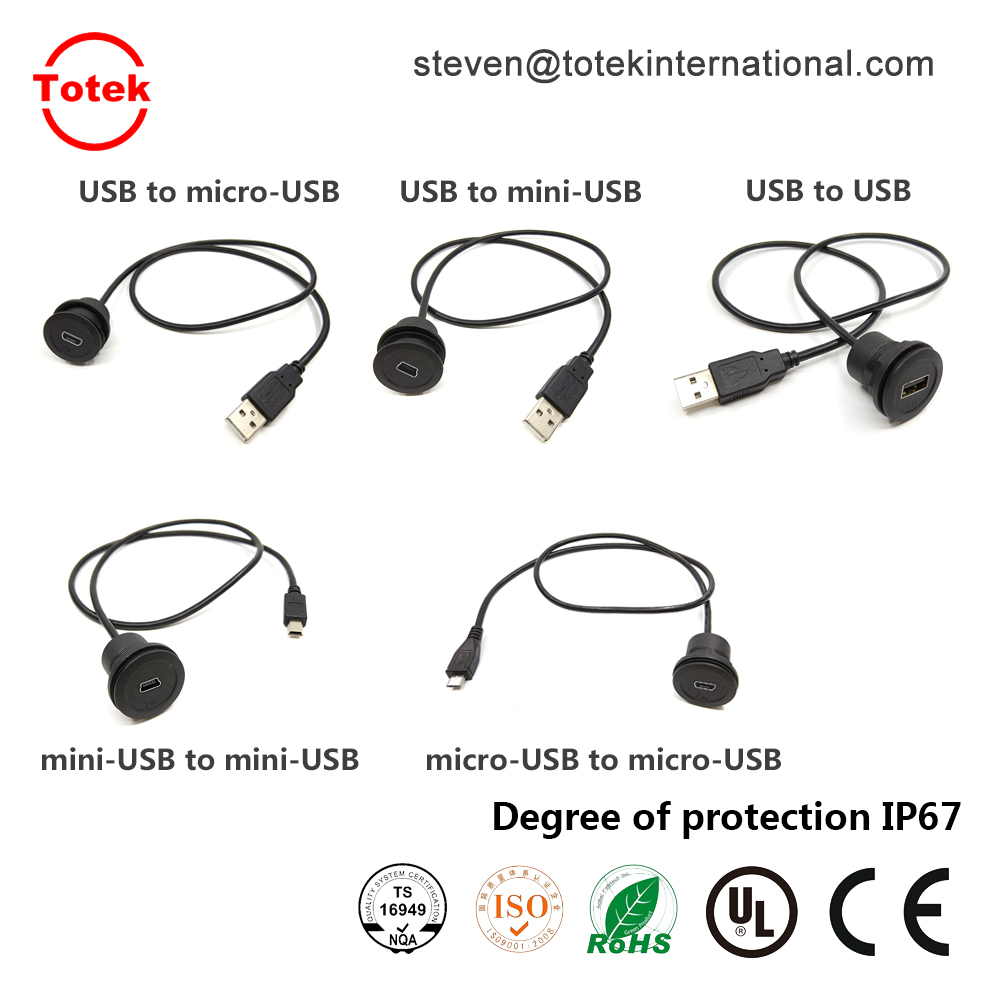 customized length USB A Male To Mini USB Female Waterproof IP67 automotive Dashboard Panel Mount cable4.jpg