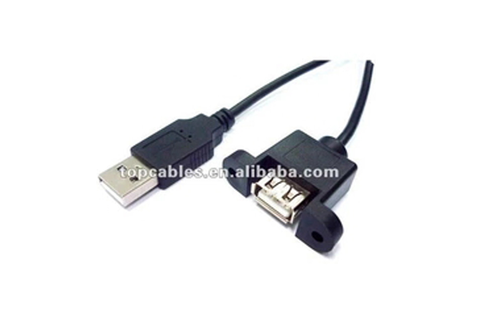 1m USB 2.0 A Male to A Female panel mount + screw extension cable
