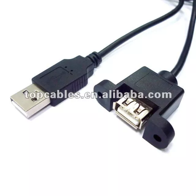 1m USB 2.0 A Male to A Female panel mount + screw extension cable