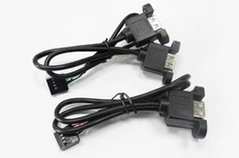 USB dual female front panel mount connector with cable wire