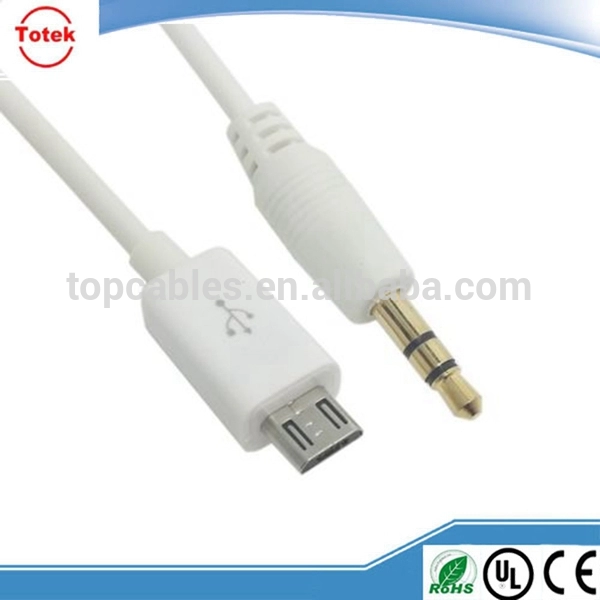 Customized white color 3.5mm male aux audio plug jack to usb cable