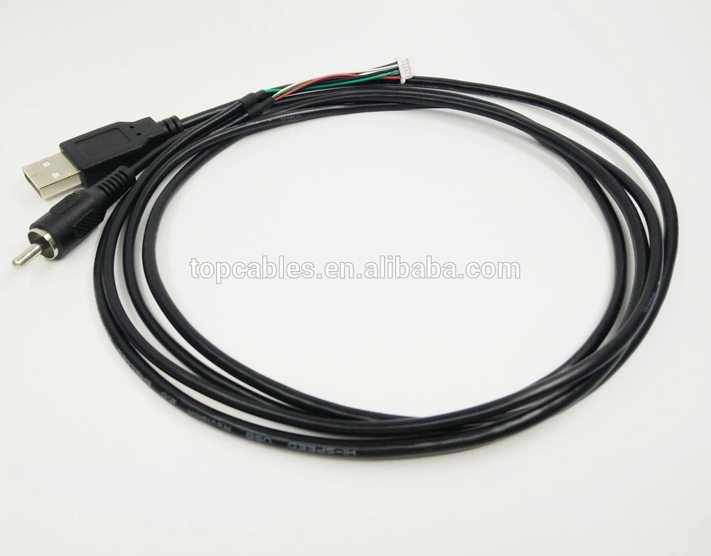 3FT JST pitch 1.0mm 6Pin housing to USB A male and RCA cable assembly