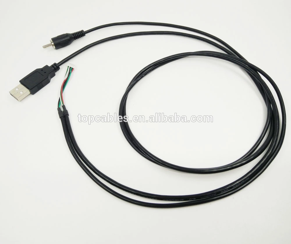 3FT JST pitch 1.0mm 6Pin housing to USB A male and RCA cable assembly
