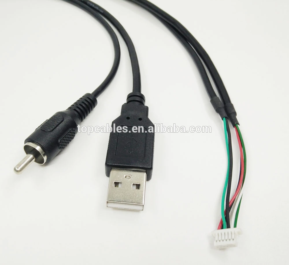 JST SH1.0-6P to USB A male and RCA cable assembly