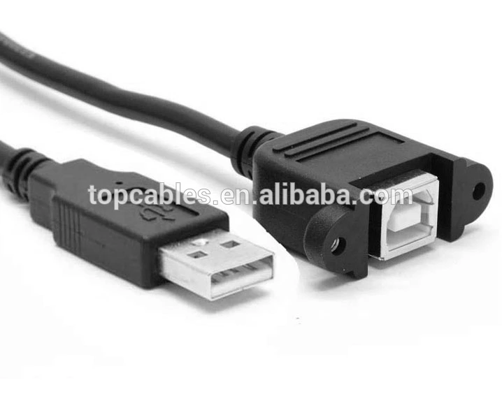 1m USB A Male to B Female panel mount + screw extension cable