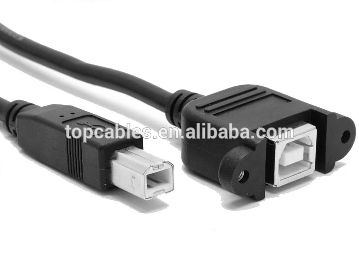 USB type B panel mount data and charge extension cable