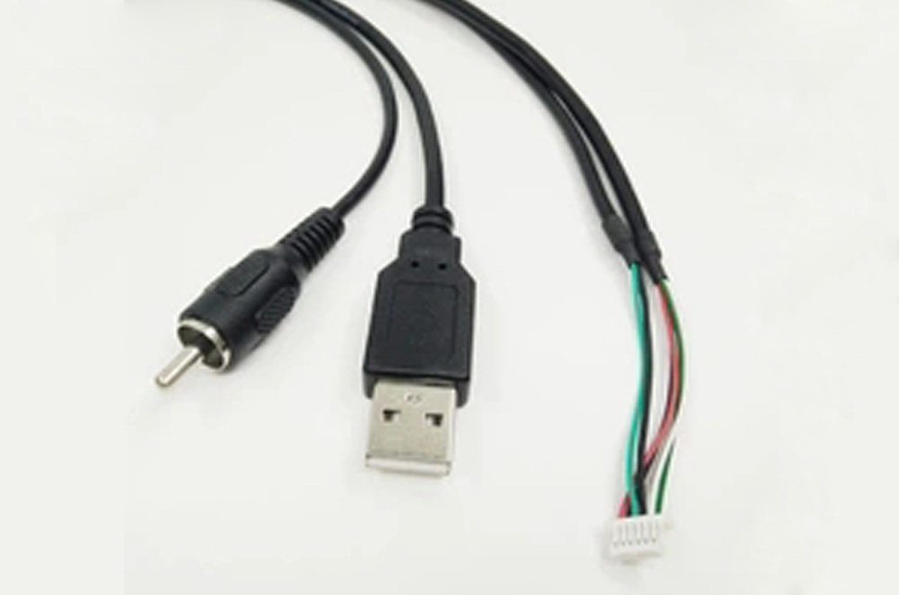 JST SH1.0-6P to USB A male and RCA Y splitter cable
