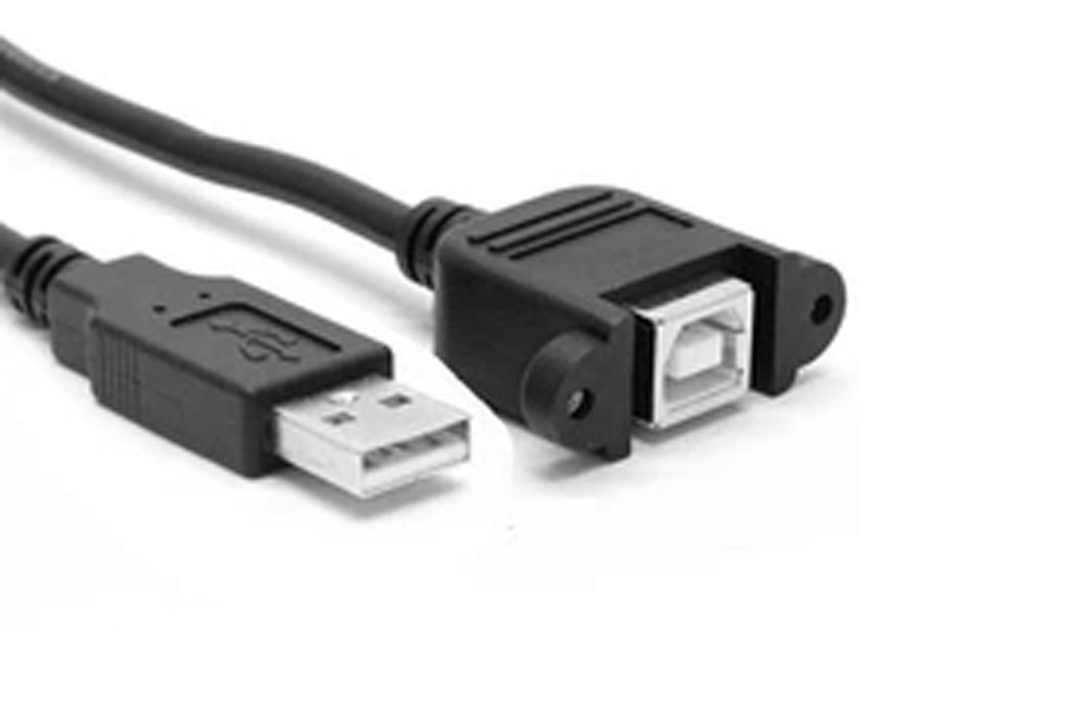 1m USB A Male to B Female panel mount + screw extension cable