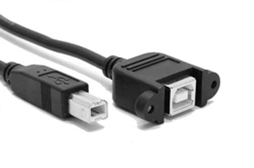 USB type B panel mount data and charge extension cable