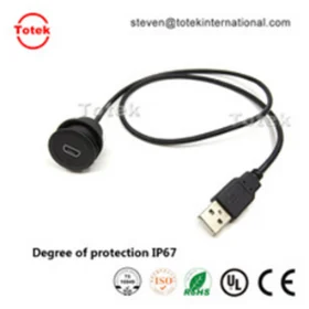 customized length USB A Male To micro USB Female Waterproof automotive Panel Flush Mount cable