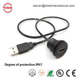 customized length Male To Female Waterproof automotive Extension Panel Mount USB cable